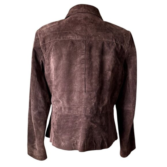 Alfani Genuine Leather Suede Chocolate Brown Tapered Fit Zip Up Blazer Jacket - Picture 7 of 11